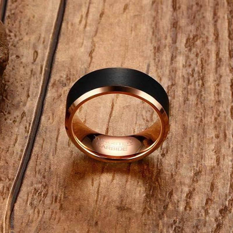 Image of Rose Gold Men's Tungsten Wedding Band with Beveled Edging | The Adonis