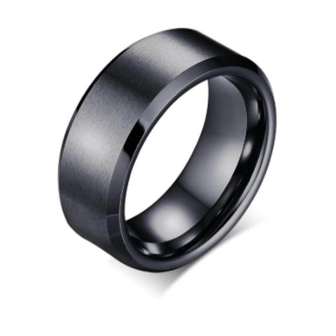Image of Black Men's Tungsten Wedding Band with Beveled Edging | The Aramis