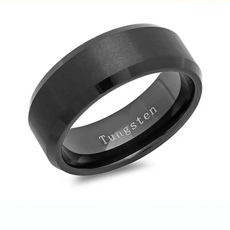 Black Men's Tungsten Wedding Band with Beveled Edging | The Aramis