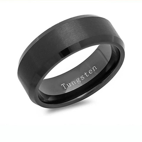 Image of Black Men's Tungsten Wedding Band with Beveled Edging | The Aramis