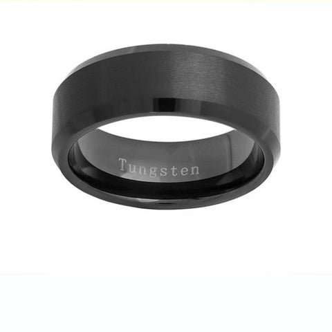 Image of Top view of Black Men's Tungsten Wedding Band with Beveled Edging | The Aramis