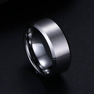 Men's Tungsten Wedding Band with Beveled Edging | The Athos Side View
