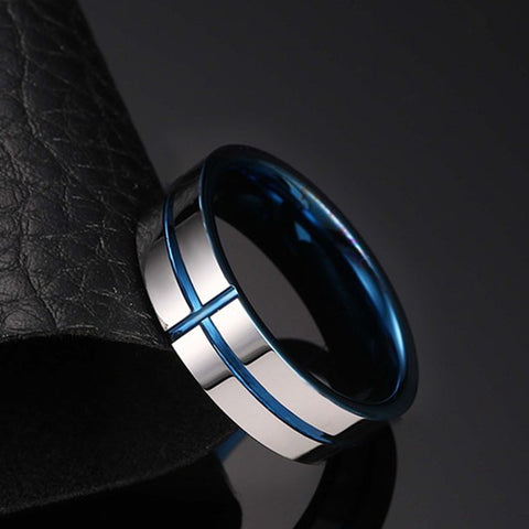 Image of Men's Tungsten Wedding Band with Blue Inlay | The Avenger