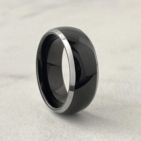 Image of Black Men's Tungsten Wedding Band with Silver Edging  | The Black Pearl