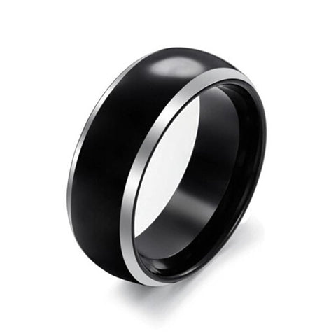 Image of Black Men's Tungsten Wedding Band with Silver Edging | The Black Pearl Main Image