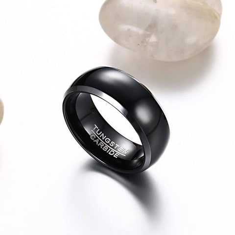 Image of Black Men's Tungsten Wedding Band with Silver Edging Near White Rock | The Black Pearl