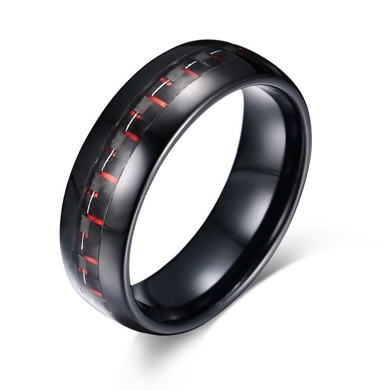 Black Tungsten Men's Wedding Band with Red Carbon Fiber Inlay | The Commander