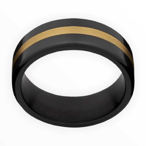 Image of Black Zirconium Men's Wedding Band with 14K Gold Inlay and High Polish Finish Third Image | The Gamma