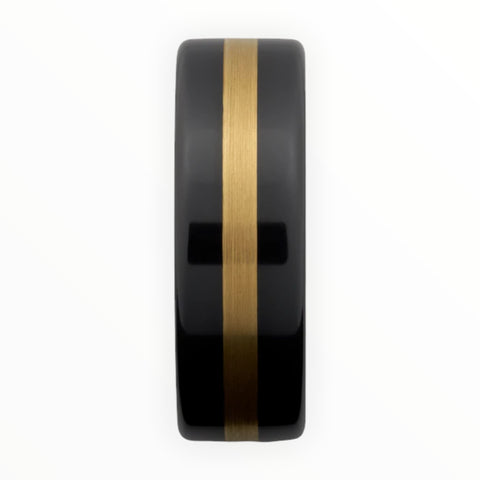 Image of Black Zirconium Men's Wedding Band with 14K Gold Inlay and High Polish Finish Close Up | The Gamma