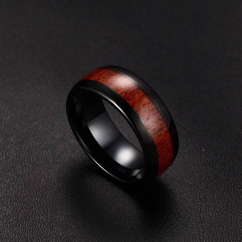 Image of Koa Wood Black Men's Tungsten Wedding Band | The Bowman Product Image #4