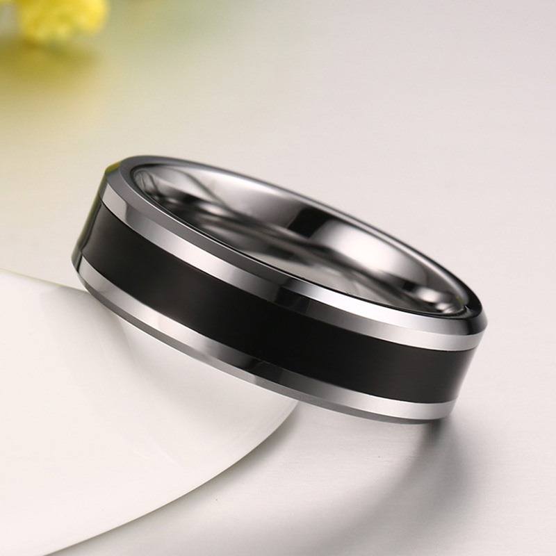 Men's Wedding Band With Black Enamel Inlay Secondary Image | The Corleone