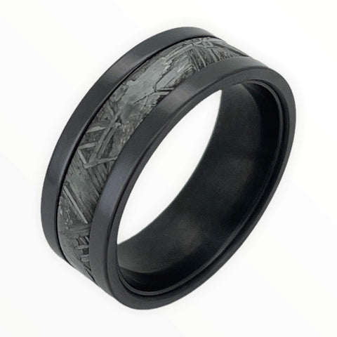 Image of Black Zirconium Men's Wedding Band With Meteorite Inlay | The Draco