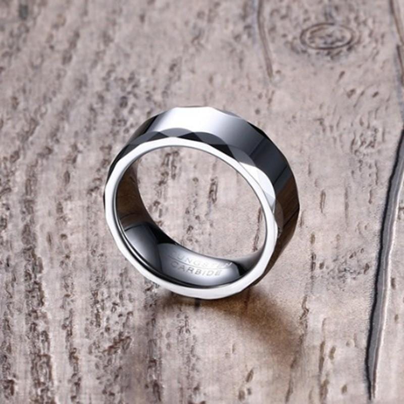 Tungsten Men's Wedding Band with a Geometric Design and High Gloss Finish Front View | The Hammer