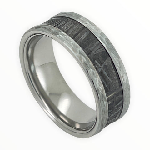 Image of Cobalt Men's Wedding Band With Meteorite Inlay and Hammer Finish | The Leo