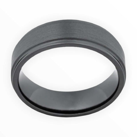 Image of Black Zirconium Men's Wedding Band With Stepped Edges Secondary Image | The Geiger