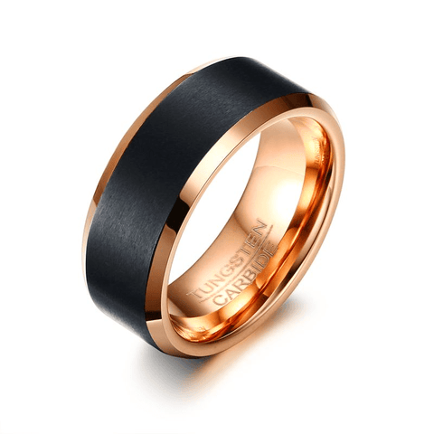 Rose Gold Men's Tungsten Wedding Band with Beveled Edging | The Adonis