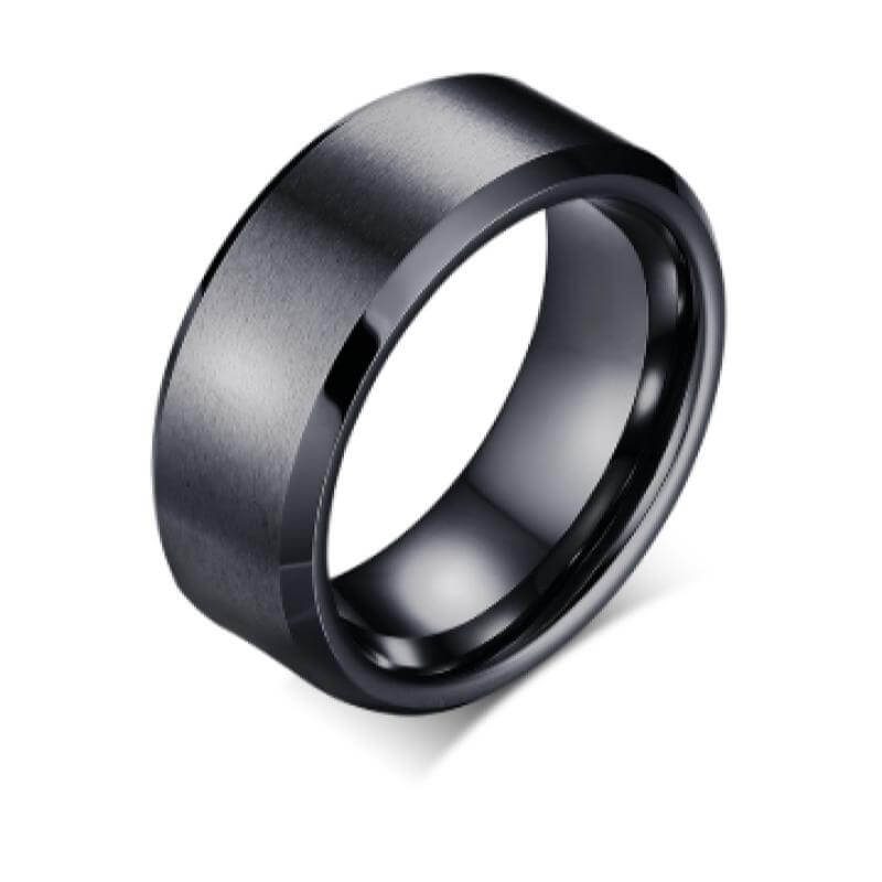 Black Men's Tungsten Wedding Band with Beveled Edging | The Aramis