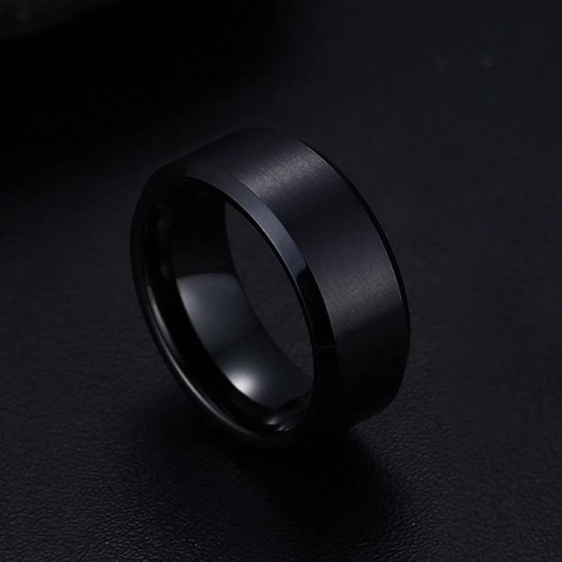 Black Men's Tungsten Wedding Band with Beveled Edging | The Aramis