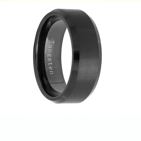 Image of Side View of Black Men's Tungsten Wedding Band with Beveled Edging | The Aramis