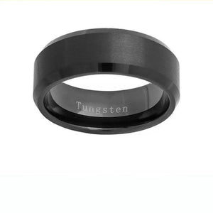 Top view of Black Men's Tungsten Wedding Band with Beveled Edging | The Aramis
