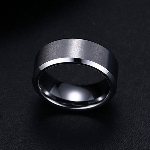 Image of Men's Tungsten Wedding Band with Beveled Edging | The Athos top view