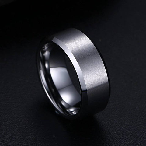 Image of Men's Tungsten Wedding Band with Beveled Edging | The Athos Side View
