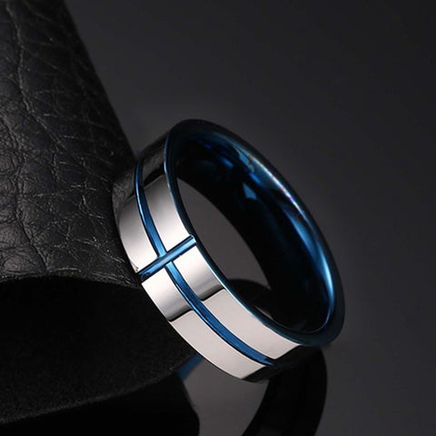Men's Tungsten Wedding Band with Blue Inlay | The Avenger