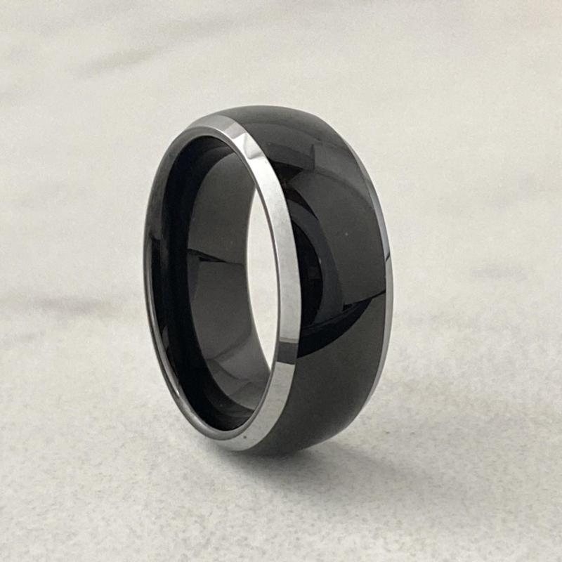 The Black Pearl | Black Tungsten Men's Wedding Band With Silver Edging ...