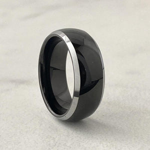 Black Men's Tungsten Wedding Band with Silver Edging  | The Black Pearl