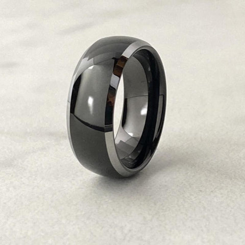 The Black Pearl | Black Tungsten Men's Wedding Band With Silver Edging ...
