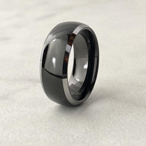 Black Men's Tungsten Wedding Band with Silver Edging | The Black Pearl