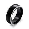 Black Men's Tungsten Wedding Band with Silver Edging | The Black Pearl Main Image