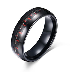 Black Tungsten Men's Wedding Band with Red Carbon Fiber Inlay | The Commander 