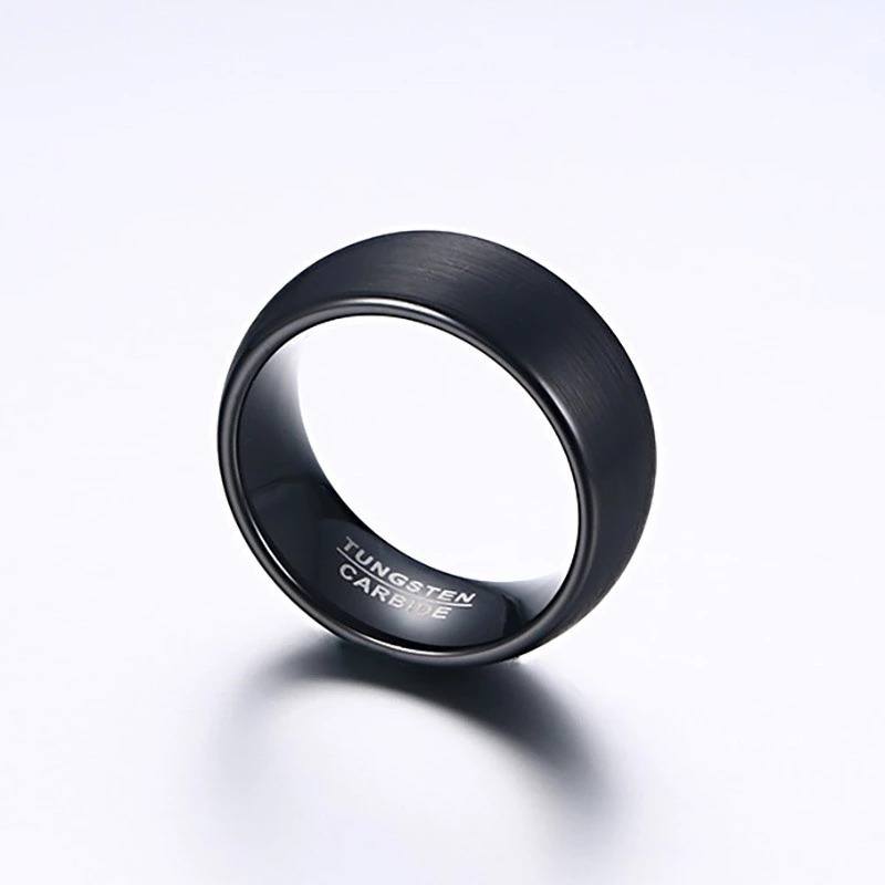 Black Tungsten Men's Wedding Band with Matte Brushed Finish and Domed Design Secondary Image | The Continental