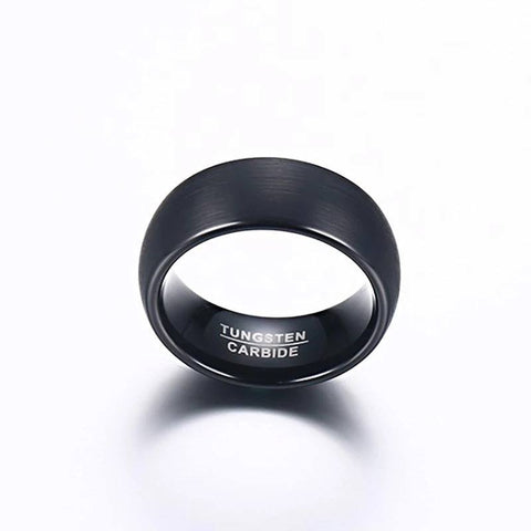 Image of Black Tungsten Men's Wedding Band with Matte Brushed Finish and Domed Design Side View | The Continental