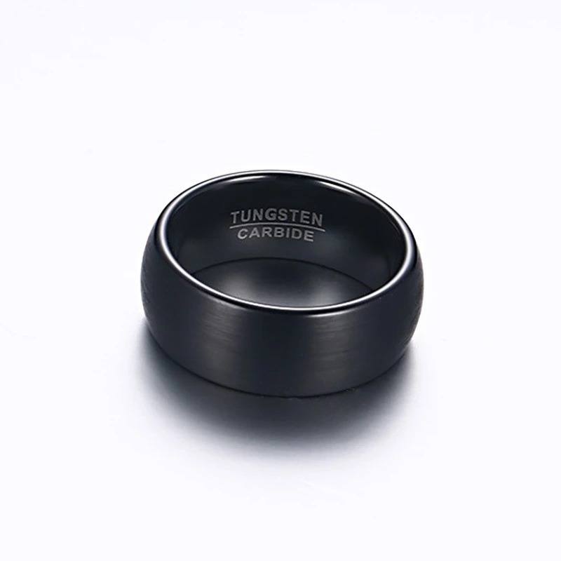 Black Tungsten Men's Wedding Band with Matte Brushed Finish and Domed Design On Its Side | The Continental