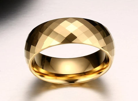 Image of Gold Tungsten Men's Wedding Band with a Geometric Design Top View | The Gandalf
