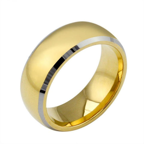 Image of Gold Tungsten Men's Wedding Band with Silver Edging and Domed Design Main Image| The Doubloon