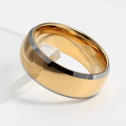 Image of Gold Tungsten Men's Wedding Band with Silver Edging and Domed Design Secondary Image | The Doubloon