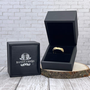 Gold Tungsten Men's Wedding Band with a Geometric Design in a Black Bands 4 Bros Ring Box | The Gandalf