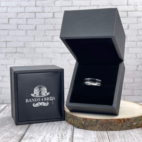 Image of Men's Wedding Band With Black Enamel Inlay in a black Bands 4 Bros ring box | The Corleone