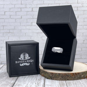 Tungsten Men's Wedding Band with a Domed Design in Silver in a Black Bands 4 Bros Ring Box | The Genesis