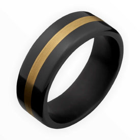 Black Zirconium Men's Wedding Band with 14K Gold Inlay and High Polish Finish | The Gamma
