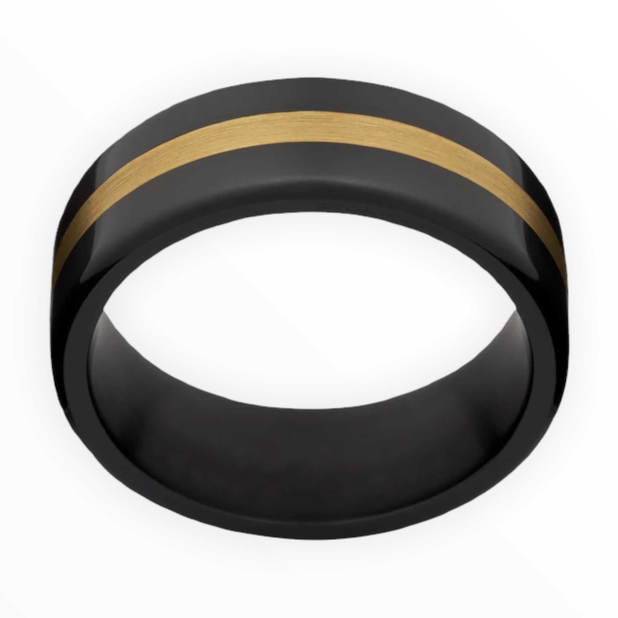 Black Zirconium Men's Wedding Band with 14K Gold Inlay and High Polish Finish Third Image | The Gamma