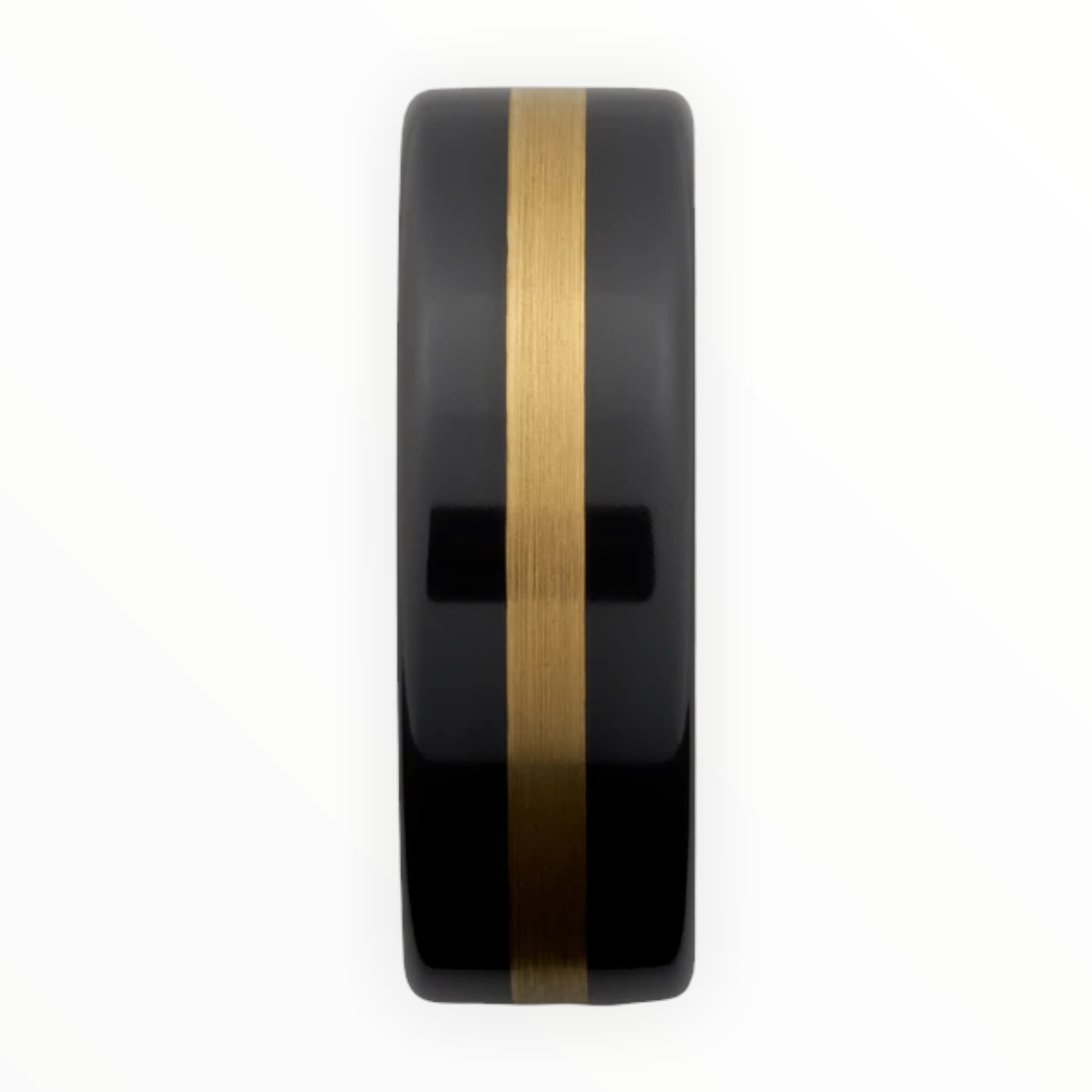 Black Zirconium Men's Wedding Band with 14K Gold Inlay and High Polish Finish Close Up | The Gamma