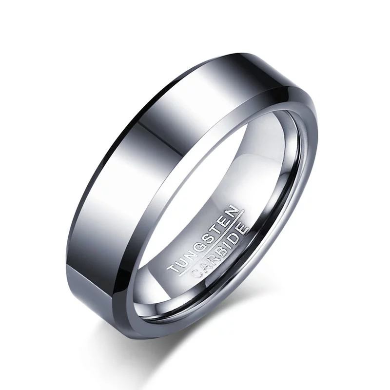 Tungsten Men's Wedding Band | High Gloss Finish | Beveled Edges | 6mm Comfort Fit Engagement Ring | The Tesla Chrome | Free Engraving | Bands 4 Bros