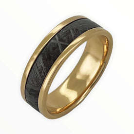 14 Karat Yellow Gold Men's Wedding Band With Meteorite Inlay | The Aries
