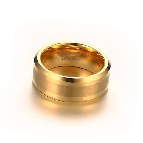 Image of Gold Men's Tungsten Wedding Band with Beveled Edging on it's Side | The Arthur