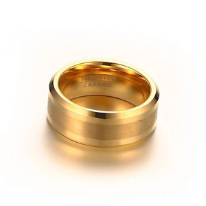 Gold Men's Tungsten Wedding Band with Beveled Edging on it's Side | The Arthur