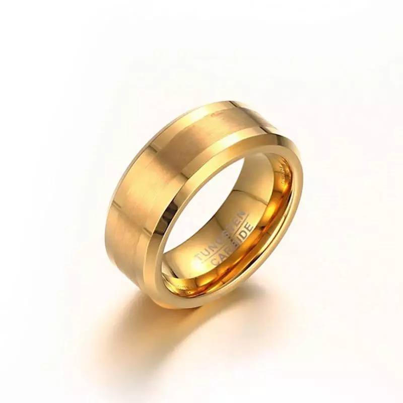 Gold Men's Tungsten Wedding Band with Beveled Edging | The Arthur